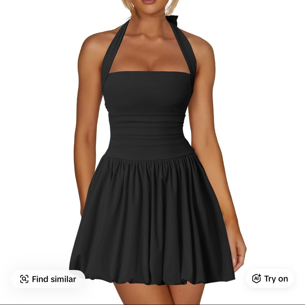 Halter Neck Black bubble Dress